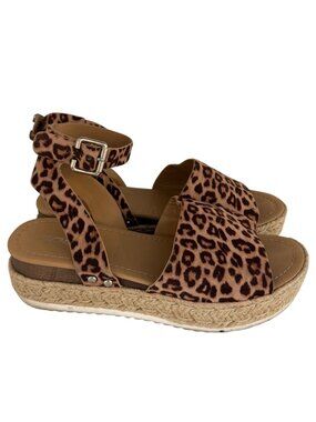 Leopard Print Espadrille Platform Sandals With Adjustable Ankle Strap